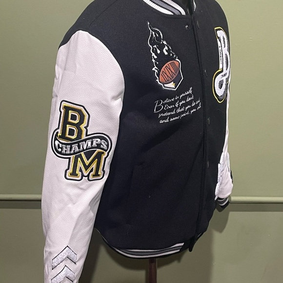 Bleecker&Mercer jacket varsity bomber black/white snap button - Picture 4 of 5